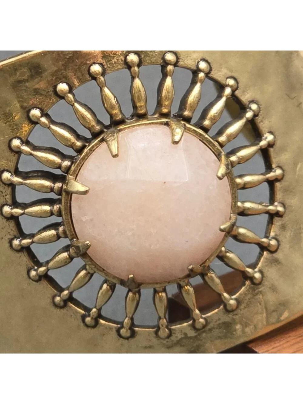 Lucky Brand Brass Sunburst Cuff Bracelet 7" Pink Quartz - Picture 3 of 16